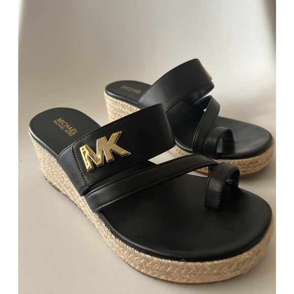 Michael Kors Sidney Espadrille Wedge Sandals Women’s US 7 Black -Worn 1x In Home - Picture 3 of 14